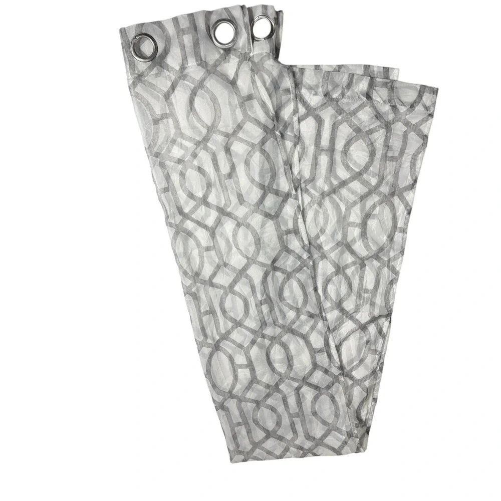 Pair Sheer Trellis Print Curtains 2 Panels Grommets Gray White Pattern 82